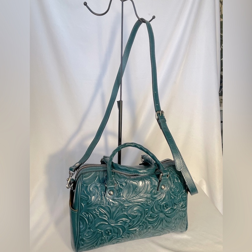 Patricia Nash Teal Embossed Leather Satchel - Picture 12 of 16